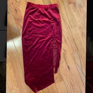 Asymmetrical Burgundy Velvet Skirt